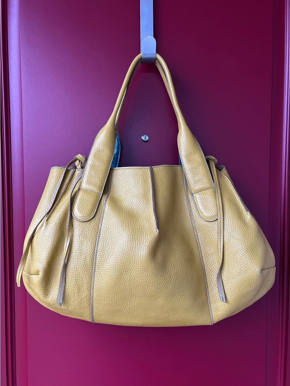 Vintage And RARE Kazuyo Kakano Shoulder Bag in Chartreuse Pebbled Leather